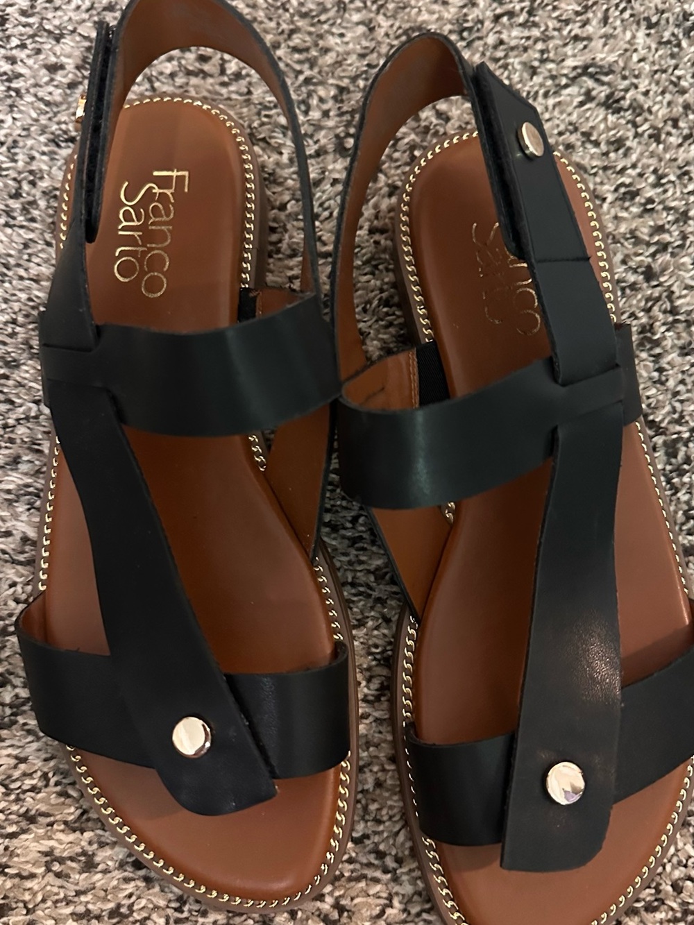 Franco Sarto Black Leather T-Strap Slingback Sandals
